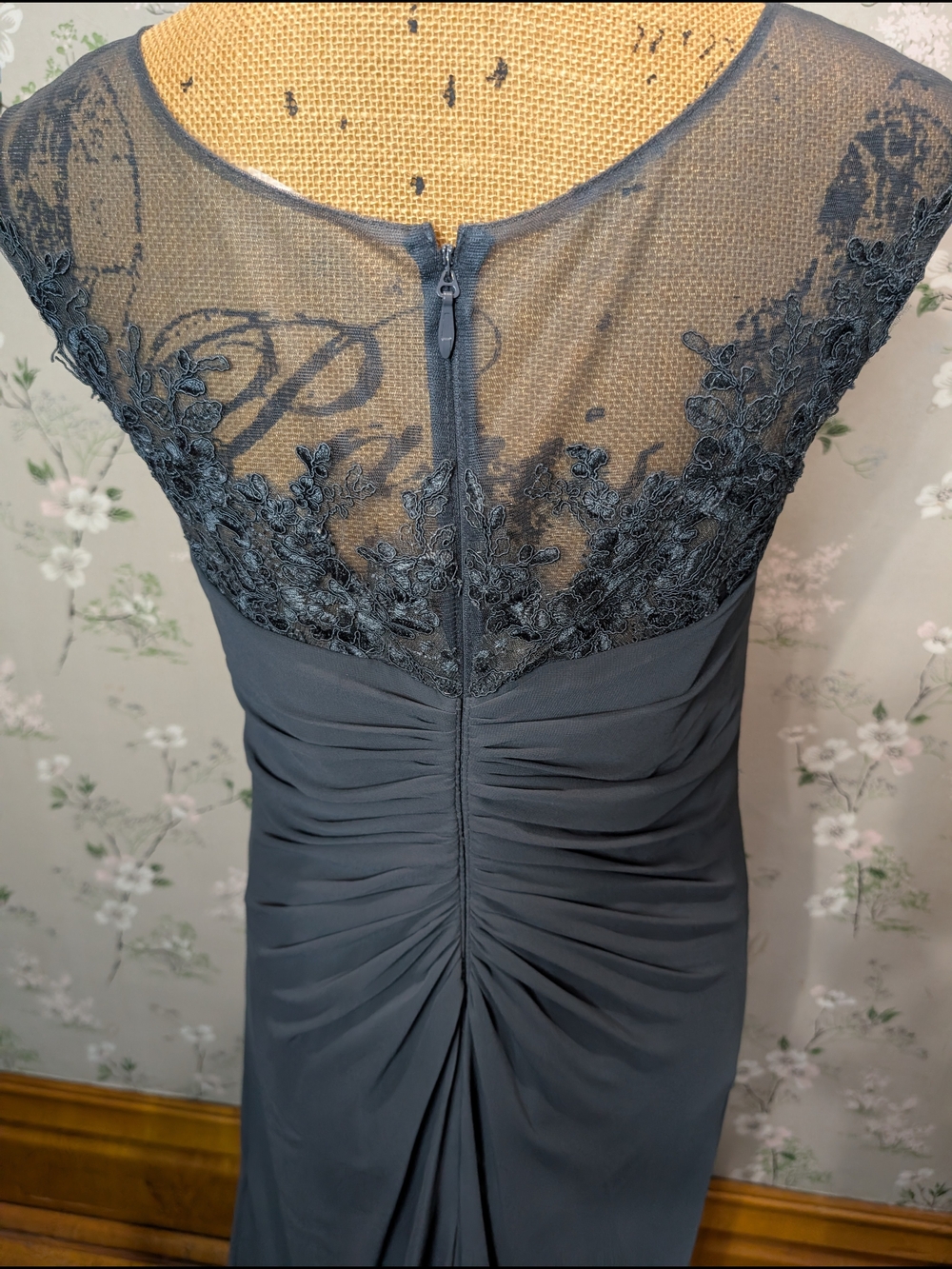 Azazie Elegant Slate Gray Lace Bodice Evening Dress PTP: 18, L: 49-60 - Picture 9 of 14